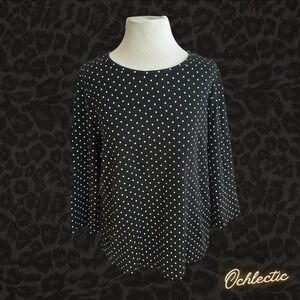 Appleseeds Black and white polka dot 3/4 sleeve top